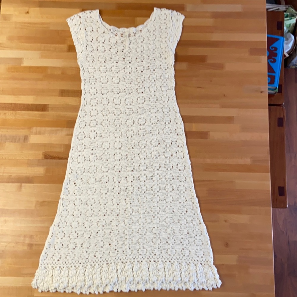 ANTHROPOLOGIE White/Cream Knit Crochet Dress